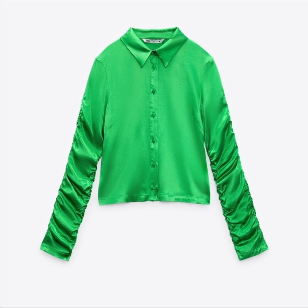 Zara Green Satin Button Up